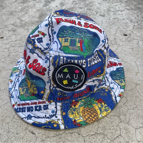 Maui and sons bucket hat aloha pineapple Preowned One size vacation summer pool - Picture 5 of 5